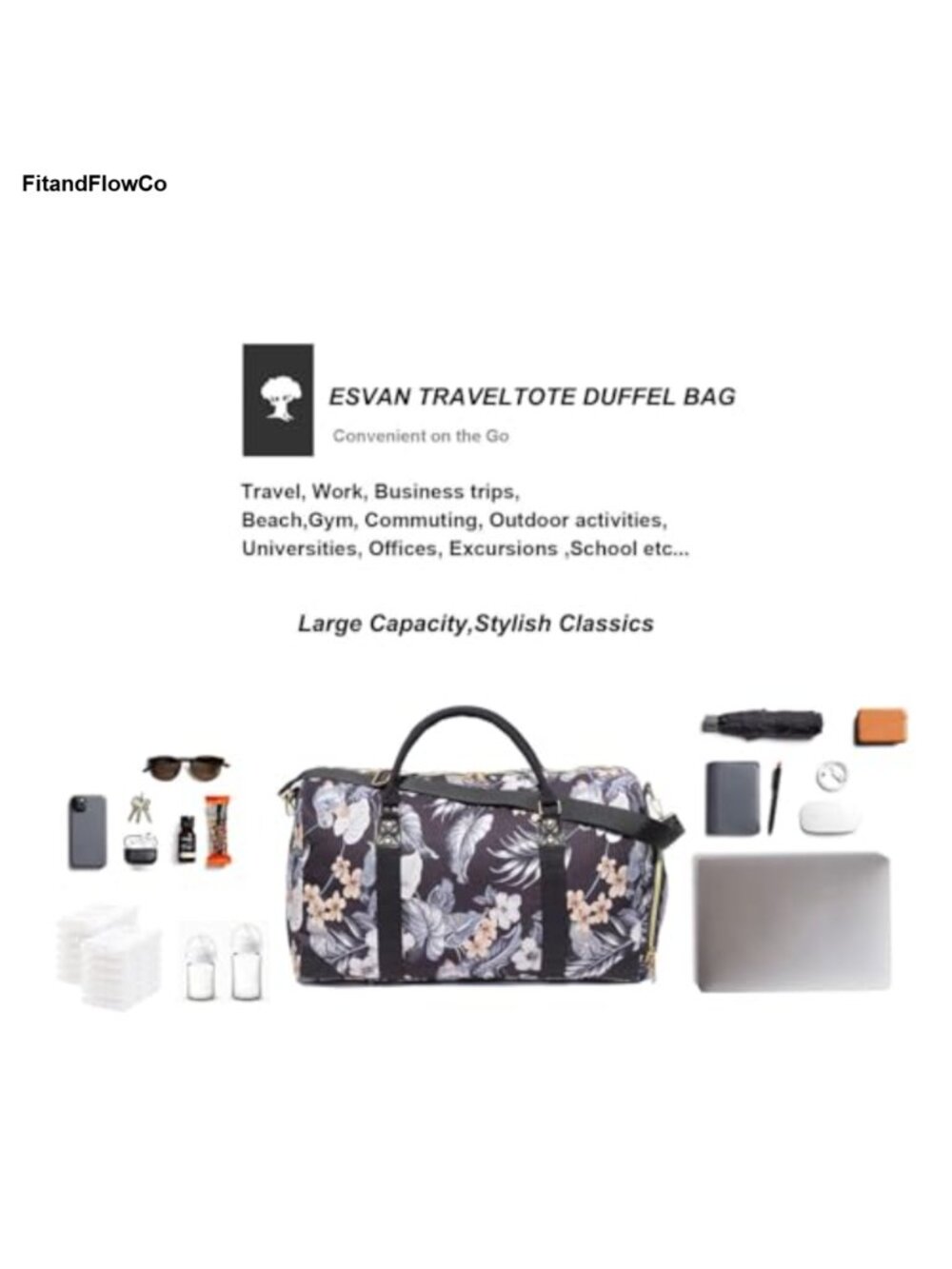 Canvas Linen Travel Duffle Weekender Bag with Shoe Compartment Carry On - Picture 5 of 6